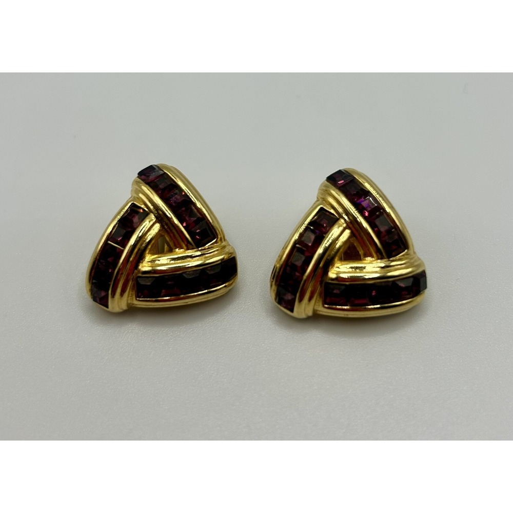 Vintage Nolan Miller Amethyst Glass Rhinestone Gold Tone Clip on Earrings